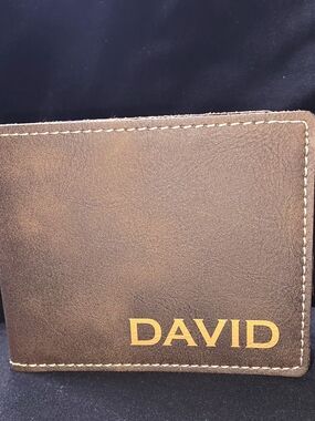Personalized Brown Leather Bifold Wallet with DAVID Name
